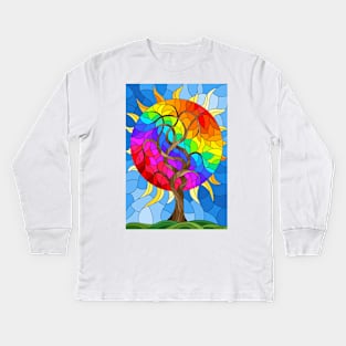 Tree Of Life Stained Glass Pattern Design Kids Long Sleeve T-Shirt